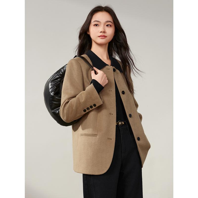 Jiuzi Anna Kou's minimalist smart style CHIC straight cut round neck suit jacket for women's autumn collection