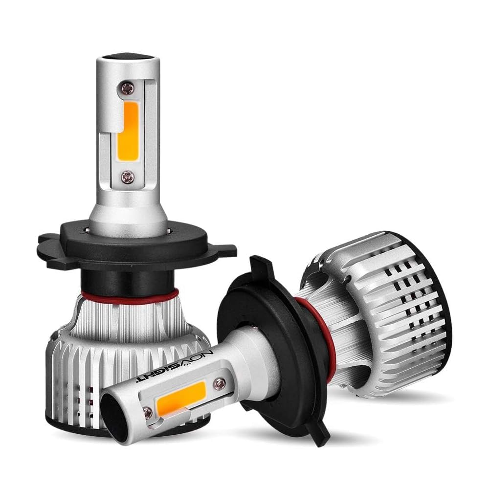 NOVSIGHT LED Headlight, H4Hi/Lo LED Bulb, Yellow, High Performance Chip, Easy Installation, 10,000 LM