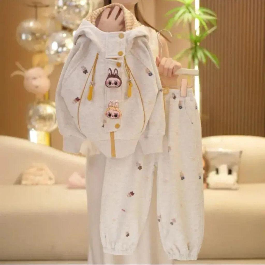Girls' Stylish Korean Hoodie & Cartoon Casual Outfit Set for Spring/Autumn 2025