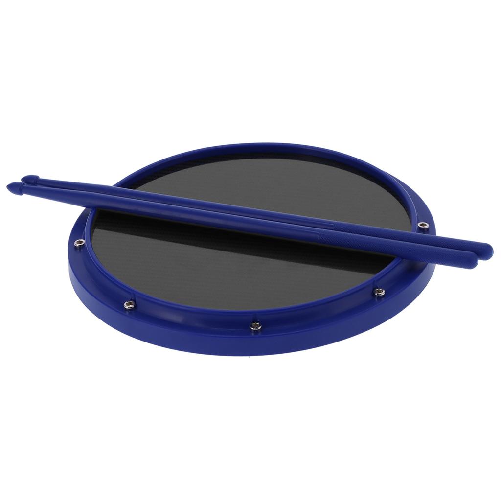 12in Drum Pad Percussion Training Carbon Fiber NonSlip ShockAbsorbent Mat with Drumsticks(Blue )