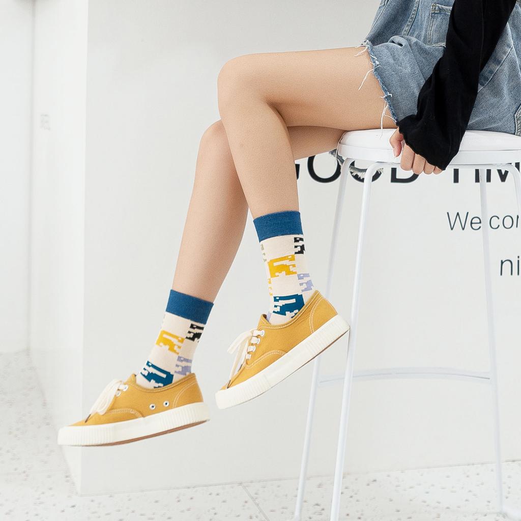 Summer Cotton Socks Trendy Socks Street Personality Illustrations Poached Eggs Harbor Jacquard Medium Tube Socks Socks Couple