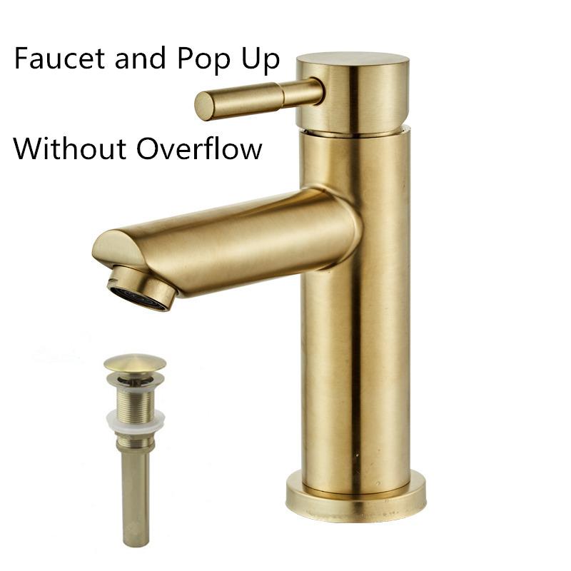 Bathroom Faucet Solid Brass Bathroom Basin Faucet Cold And Hot Water Mixer Sink Tap Single Handle Deck Mounted Brushed Gold Tap