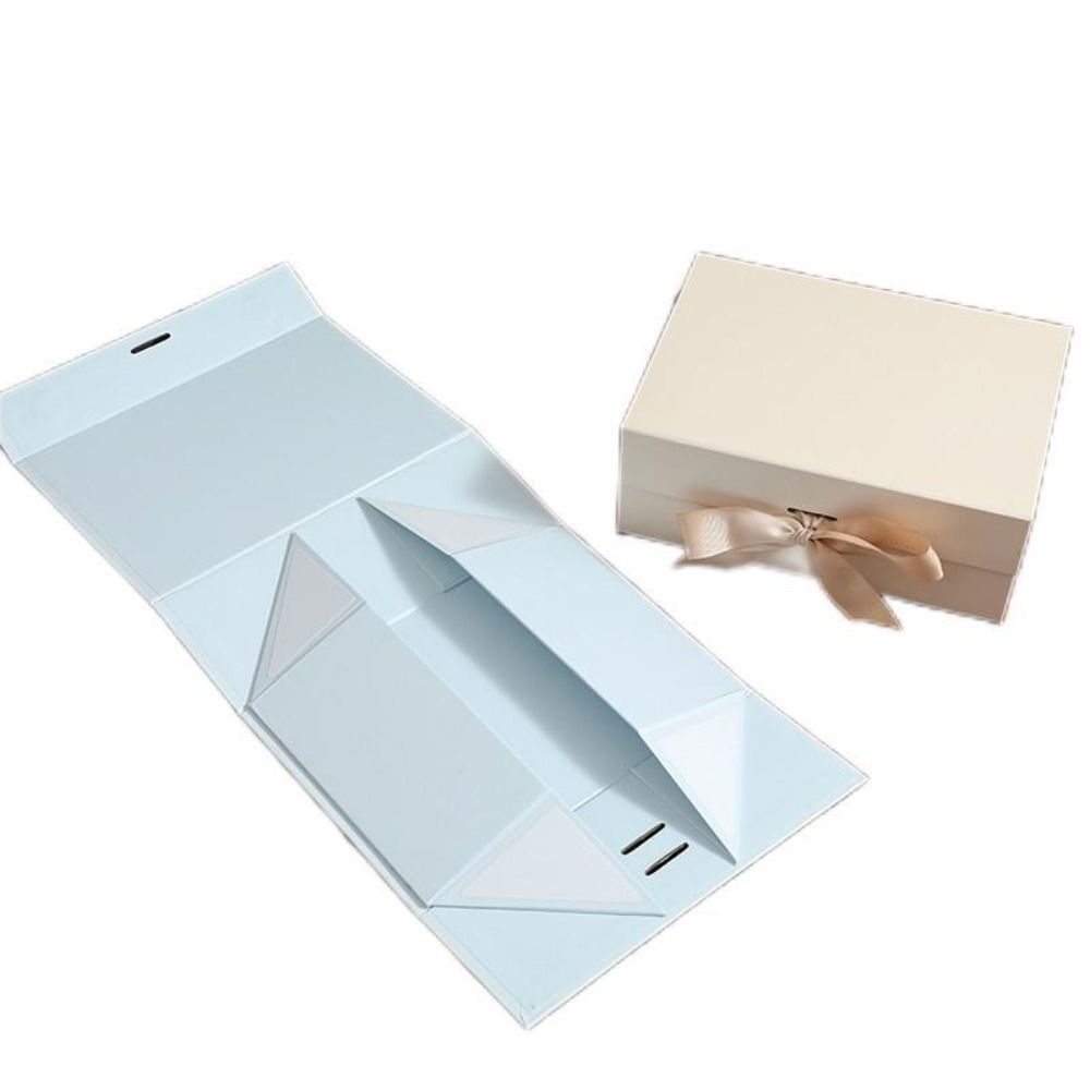 Pure Color Gift Box One-Piece Design Ribbon Decoration Cardboard Folding Box Foldable Flip Cover Wrapping Box Holiday Party