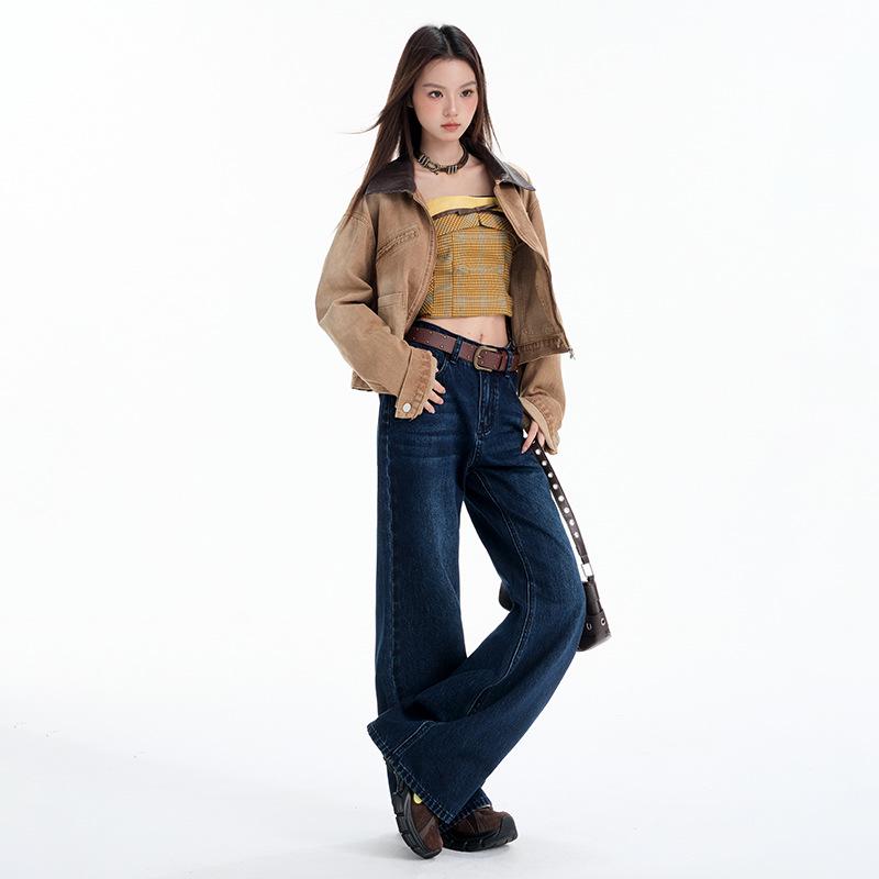 Dam 2025 Höst Retro Vida Ben Låg Midja Lätt Utsvängda Lösa Jeans