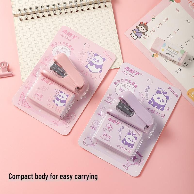 Cute Morandi Color Mini Stapler – Cartoon Handheld Binder for Office Storage