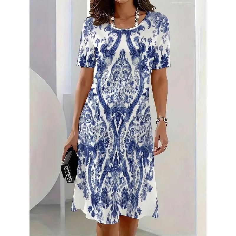 2026 New Women's 3D Digital Print Dress Round Neck Casual Dress