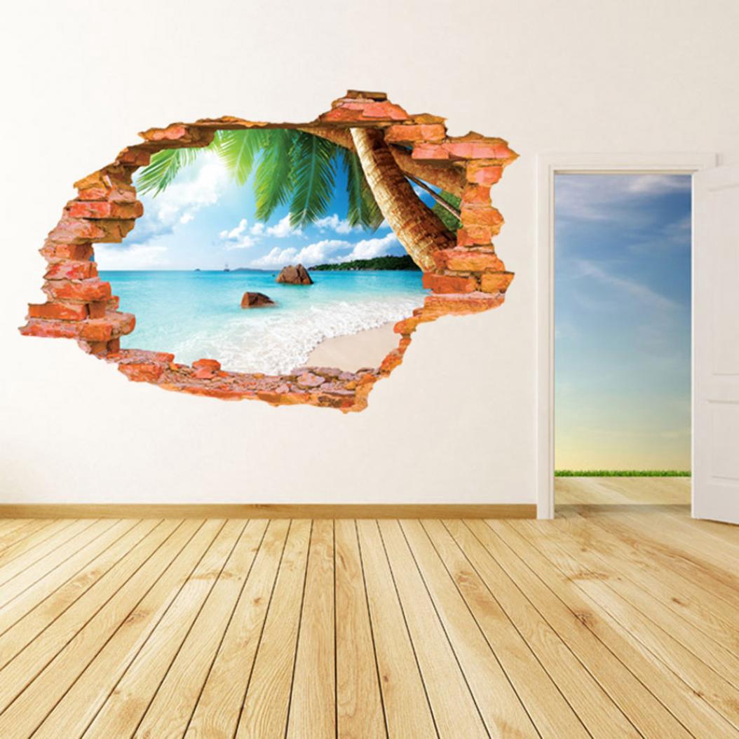 

3D пляж фон творческий съемный стикер стены украшение гостиной