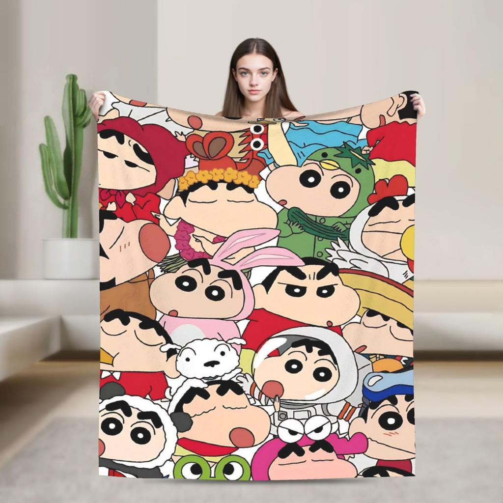 Shinchans 90S Cartoon Flannel Blanket Awesome Throw Blankets For Bed Sofa Couch 150*125Cm Rug Piece