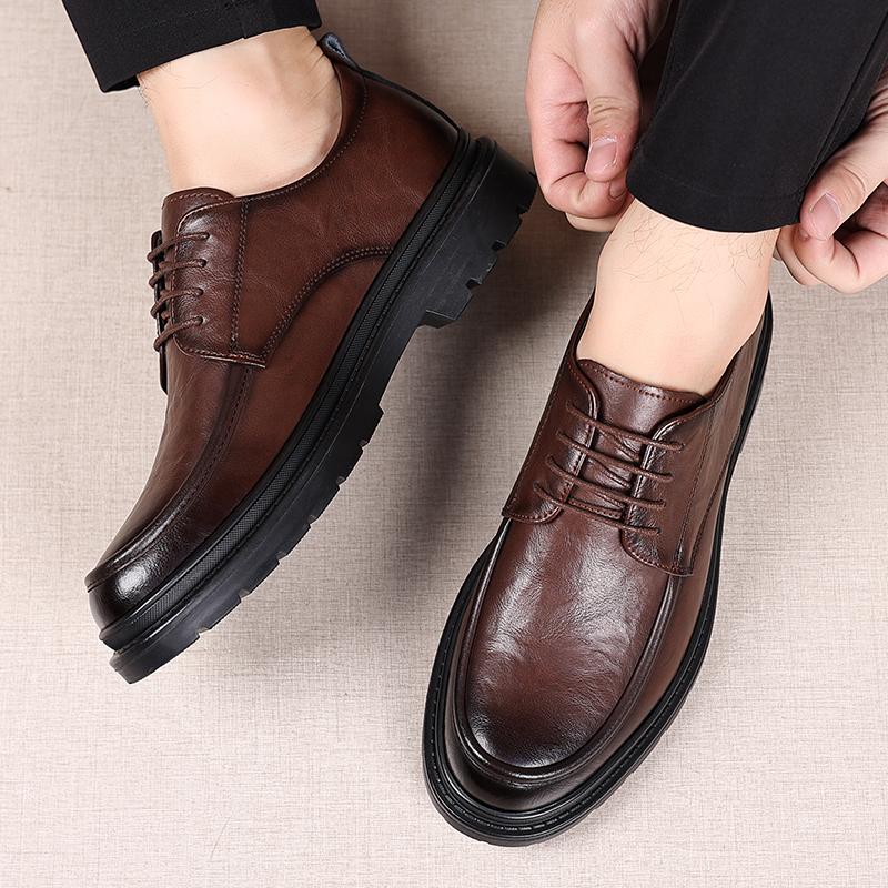 Fashion Business Black Brown men's leather shoes Thick sole and trendy styles Dress up party Classic adult shoes for work 38-44 lace-up