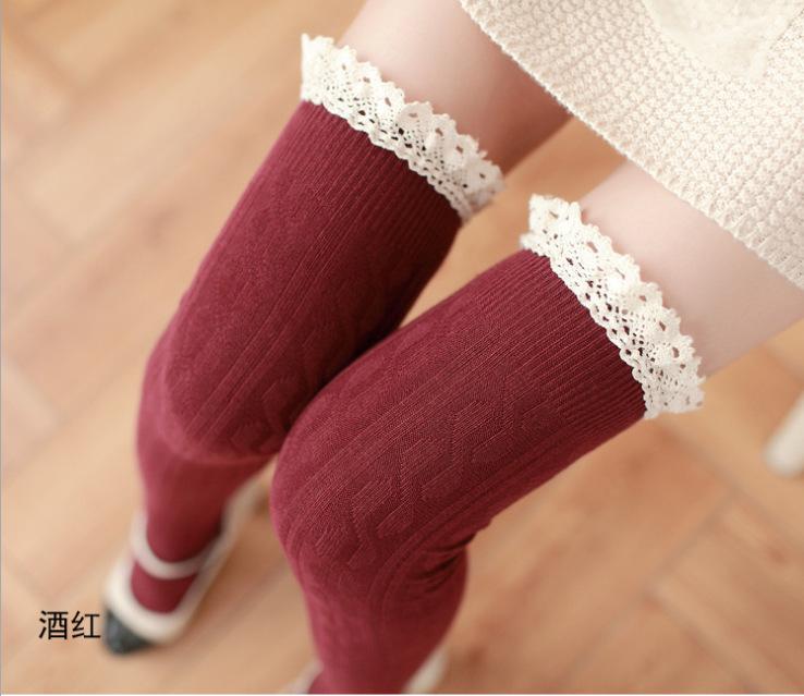 W156 Japanese Lace Knee Socks Thigh Socks Women's College Wind Twist Vertical Strip Cotton Stockings High Stockings