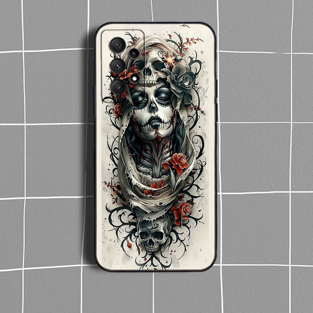 

Catrina R-Rose GirlS Skull Phone Case For Samsung Galaxy A 91,80,73,72,71,53,52,51,22,5G Shockproof Soft Black Cover Samsung a50 30s 50s