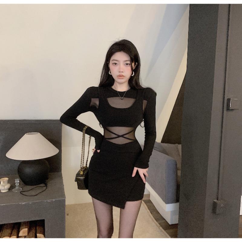 

Sexy black fishbone dress children s autumn and winter small fragrant style hip skirt early spring new women s clothing S