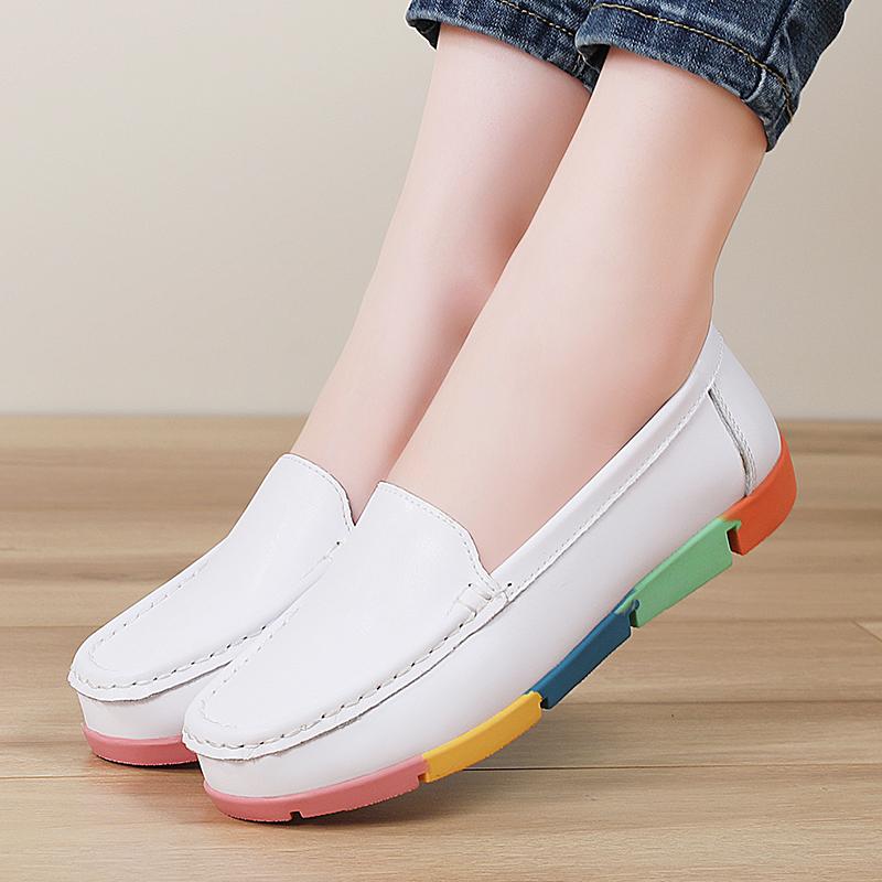 Women’s Moccasins Summer Loafers White Leather Driving Flats Casual Slip on Soft Nurse Shoes Black Walking Shoes