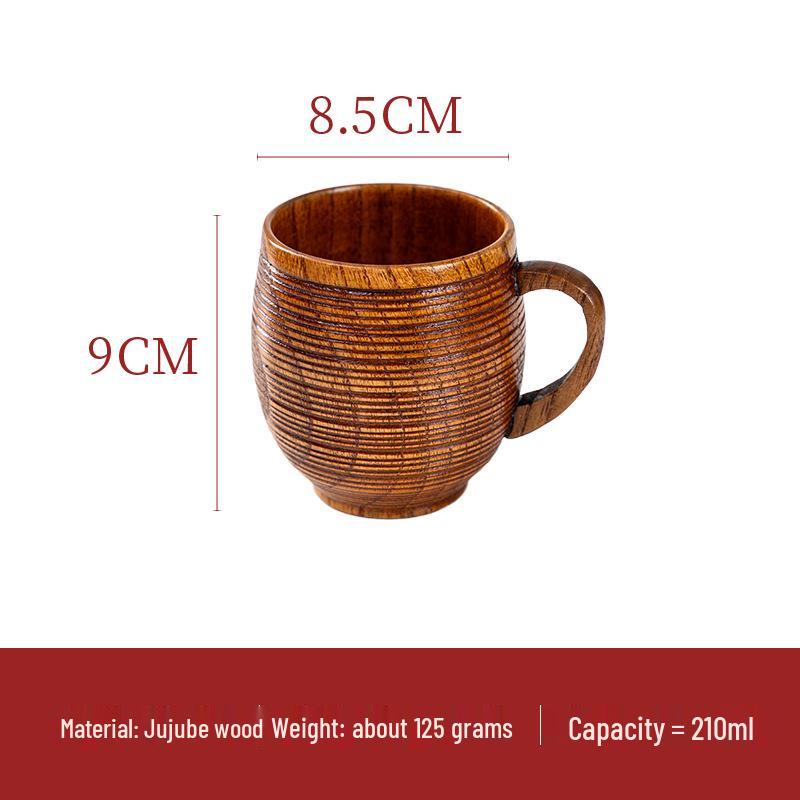 Japanese Style Wooden Cup with Handle - Large Belly for Beer, Coffee, Yogurt, Dessert, or Water