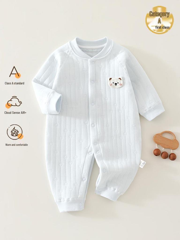 Unisex Baby Cotton Padded Jumpsuit - Thickened for Spring, Autumn & Winter Pajamas & Crawling Outfits