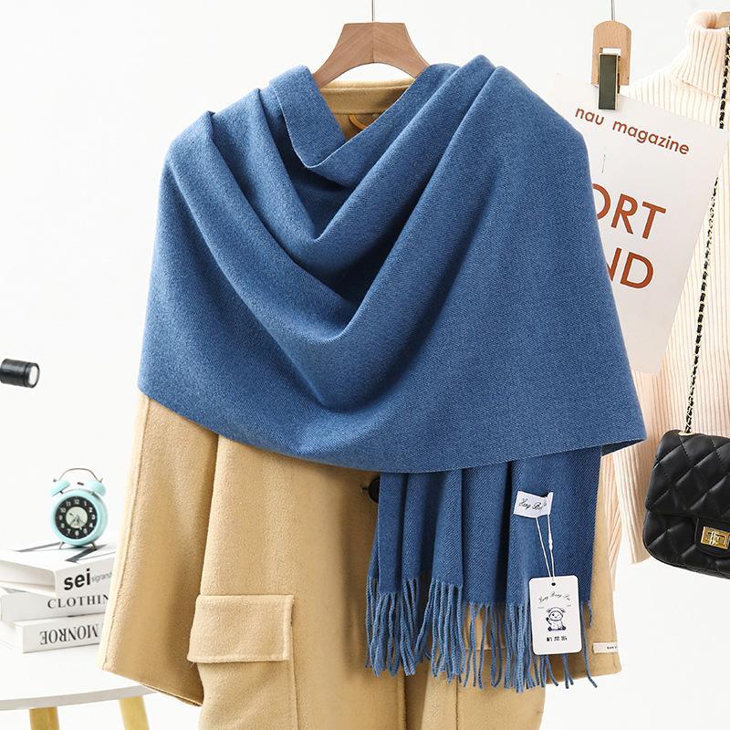 Wool Cashmere Scarf for Girls High End Solid Color Scarf Versatile Thickened Winter Imitation Cashmere Scarf