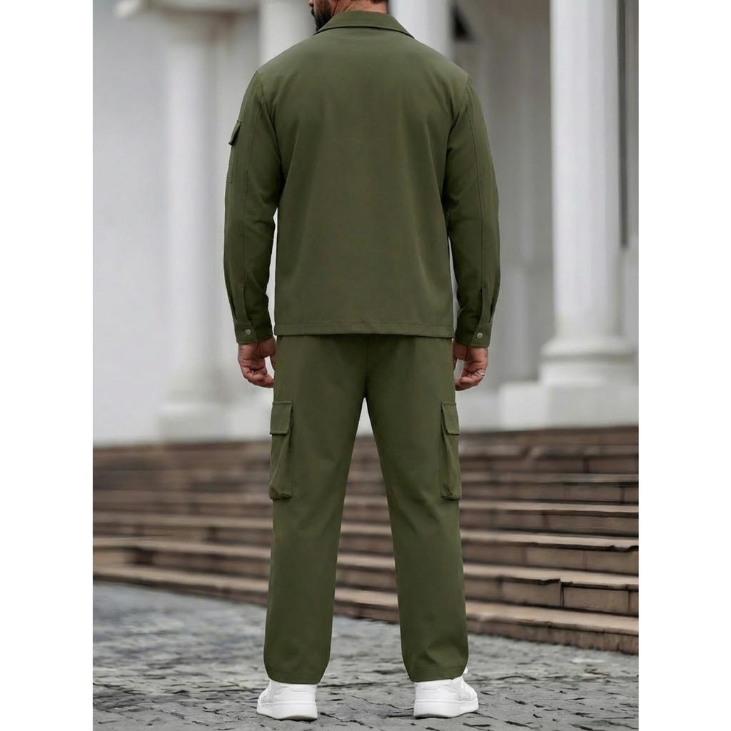 Men's New European And American Multi-pocket Casual Workwear Biker Jacket Set