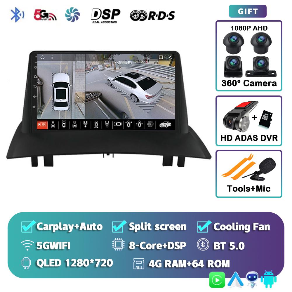 Android 14 Carplay Auto WIFI+4G Car Radio For Renault Megane 2 2002-2009 Multimedia Video Player 2Din 2din DVD Navigation GPS BT