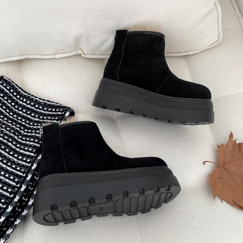 Vintage Fur Lining Women Snow Boots Comfort Platform Thick Sole Keep Warm Cotton Short Booties Winter Women's Plush Shoes