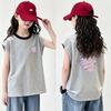 Trendy Girls' Contrast Color Sleeveless Cotton Tank Top for Summer - Loose, Versatile Fit for Older Children