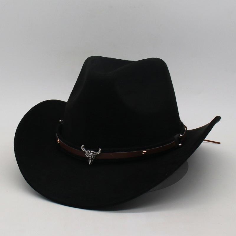Manufacturer Cross-Border New Western Cowboy Hat Suede Jazz Top Hat Men'S And Women'S Ethnic Style Cow'S Head Felt Hat Big Eaves Hat
