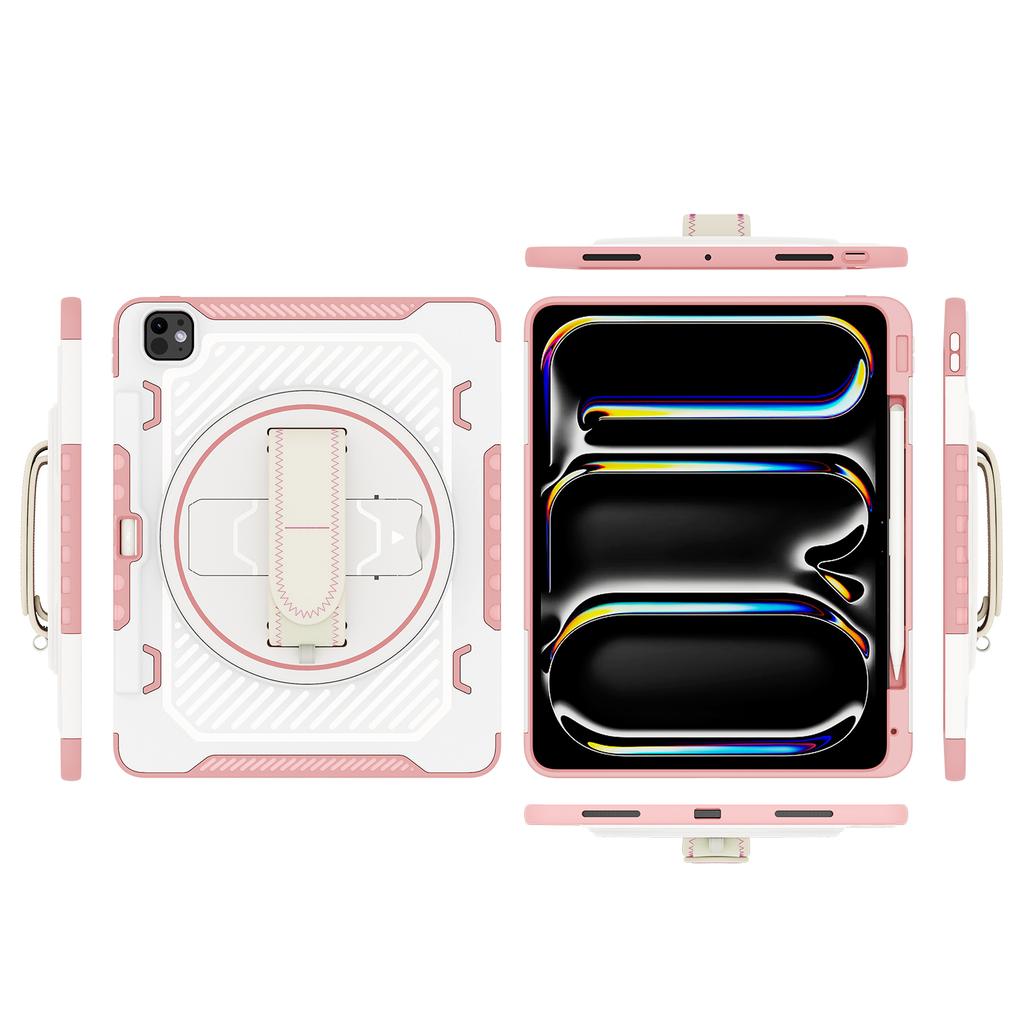 For iPad Pro 13 (2025)/13 (2024) Case Kickstand PC + TPU Shockproof Tablet Cover with Hand Strap/Pen Slot