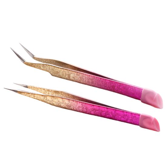Yousheng Nail Tweezers Multifunctional Double-ended Straight/Curved Anti-slip with Silicone Pressing Head Rhinestones Picker Stainless Steel DIY