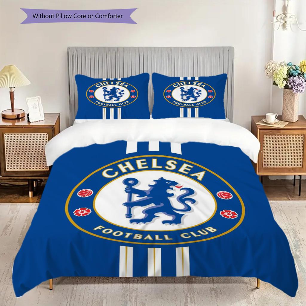 Chelsea Football Club Emblem Display Three-piece Set (1 * Duvet Cover + 2 * Pillowcase, Without Core) 2D Flat Soft and Comfortable