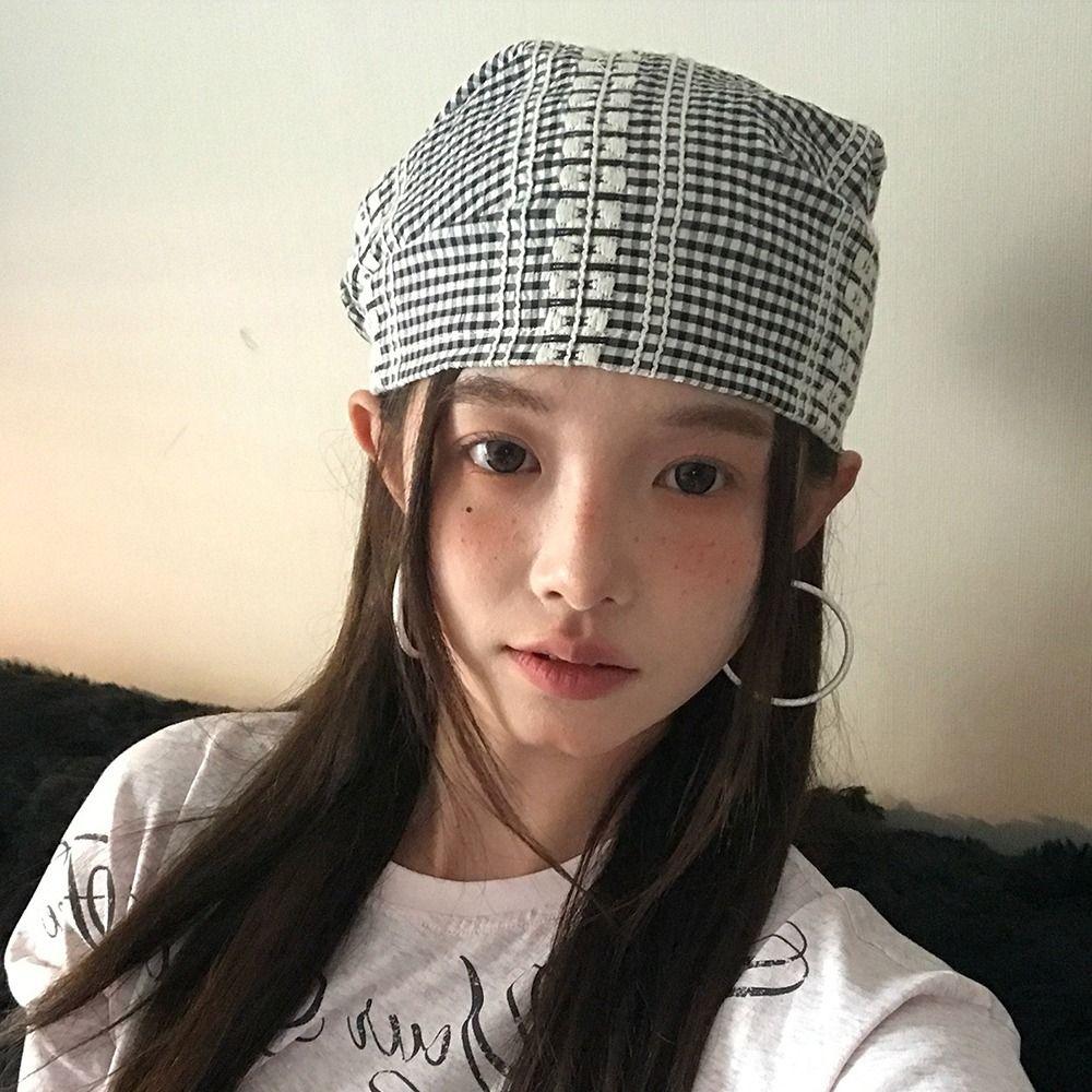 Plaid Headscarf Hat American Beanie Hats Fashion Strappy Bandana Cap  Unisex