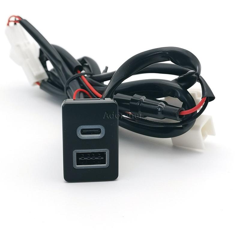 Car Phone Charger Socket QC3.0 USB Type C Charging Power Adapter For Mitsubishi Outlander 13-20 Eclipse Cross Pajero 19-22
