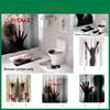 Halloween Themed Shower Curtain With Gruesome Bloody Hands And Hooks