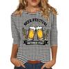 Women's Casual Three Quarter Sleeve Round Neck Top with Beer Festival Print Oktober Fest Pattern Lightweight Comfortable Fit