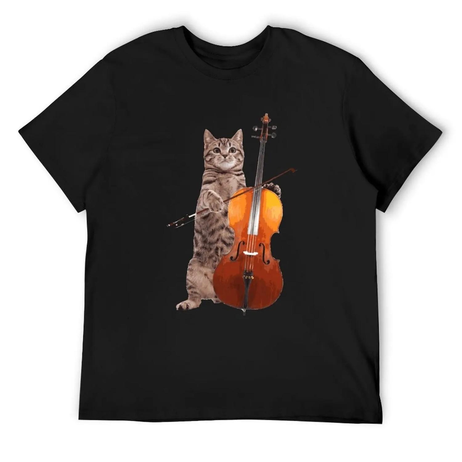 

Cello Cat - Meowsicians T-Shirt funny gifts vintage graphic tee man clothes mens white t shirts XXXXXL чорний