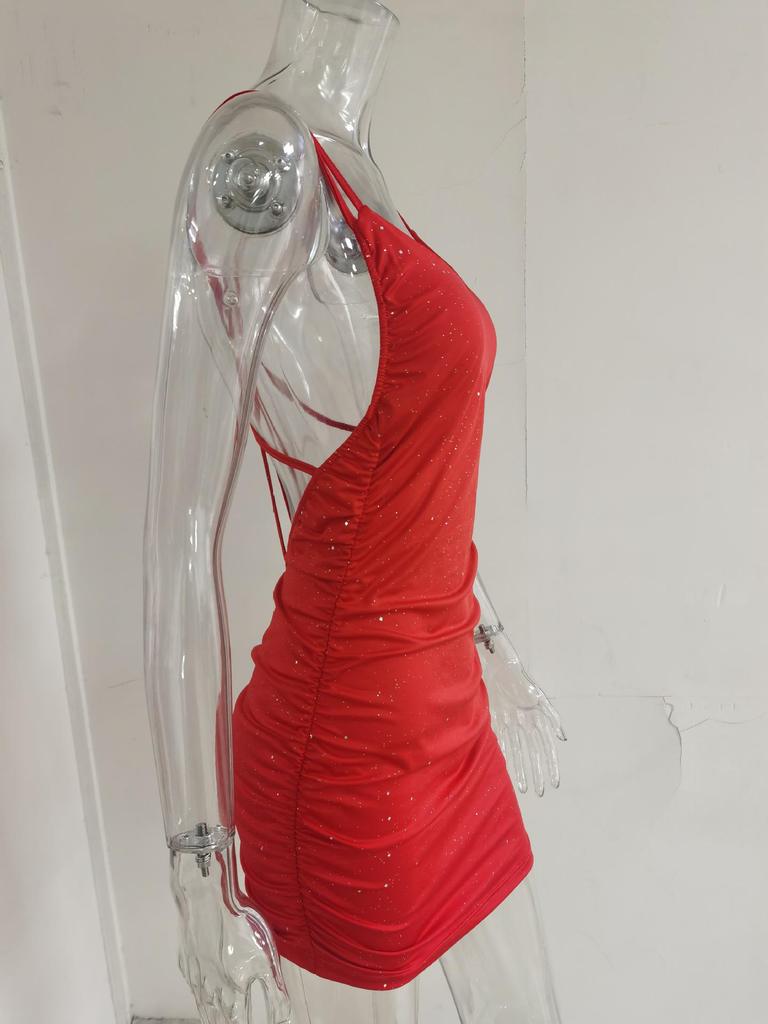 2024 Sexy Schiena Scoperta Abito Monocolore Aderente ai Fianchi da Donna Europeo Americano