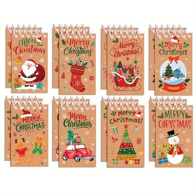 8 st Julfickanteckningsböcker Mini Spiral Journalföring Jultomten Pepparkaksgubbe Kraftpapper Present Anteckningsblock Dagbok Mini Anteckningsbok