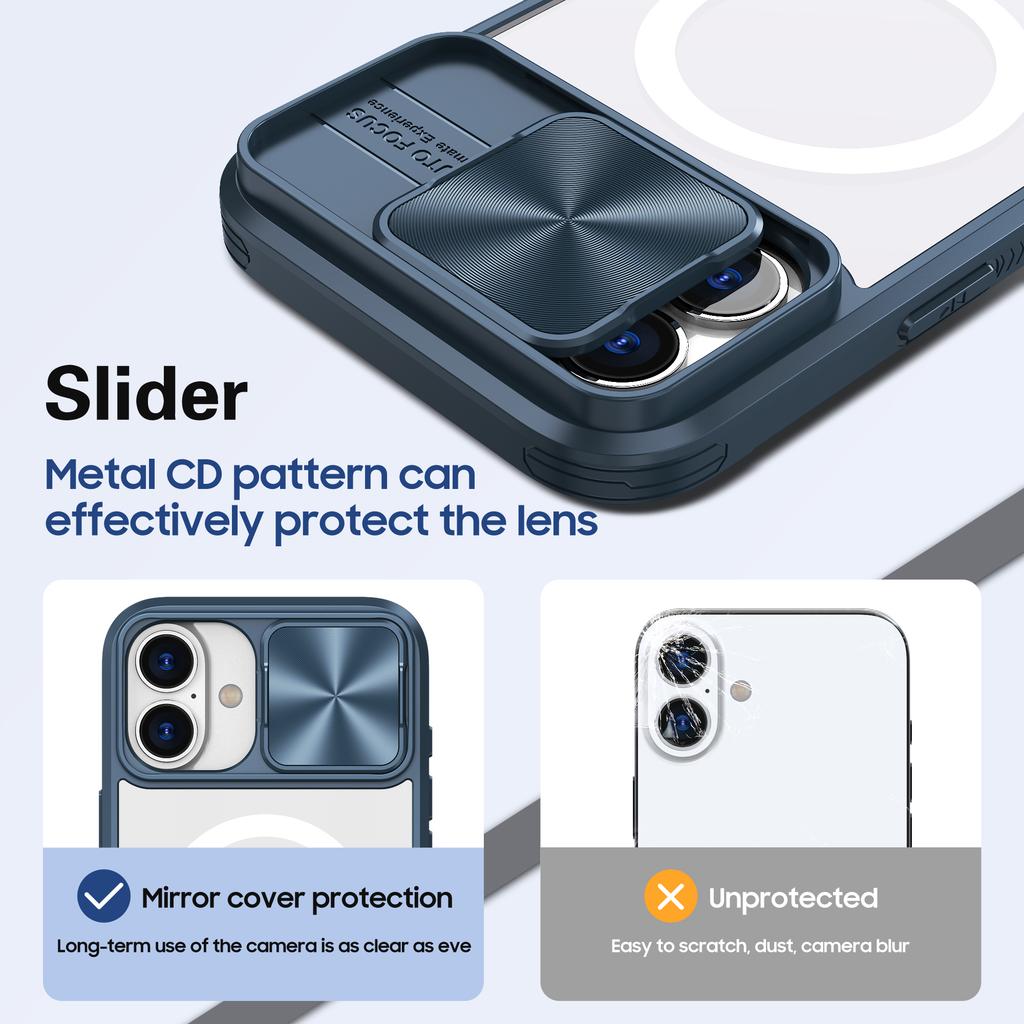 For iPhone 16 Clear Phone Case Compatible with MagSafe PC Cover with Camera Lens Slider