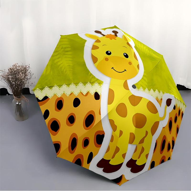 1pc Giraffe Print Folding Umbrella, Durable, Suitable for Outdoor Activities or Rain, Suitable for Commuting Yy251027127