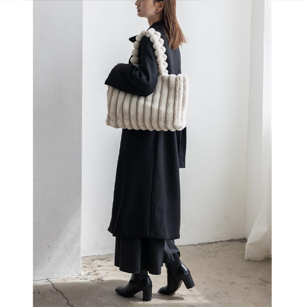 VITAFELICE Damen Ballgriff Pelz-Tote-Bag, Größe M (nsb-30384z) (Elfenbein)