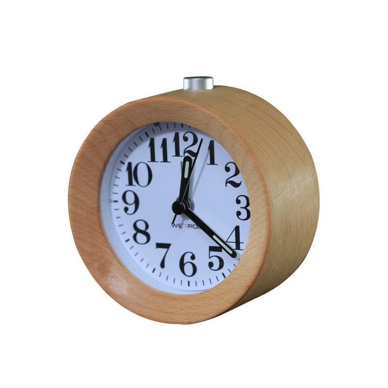 Silent Solid Wood Bedside Alarm Clock - Creative Small Round Design
