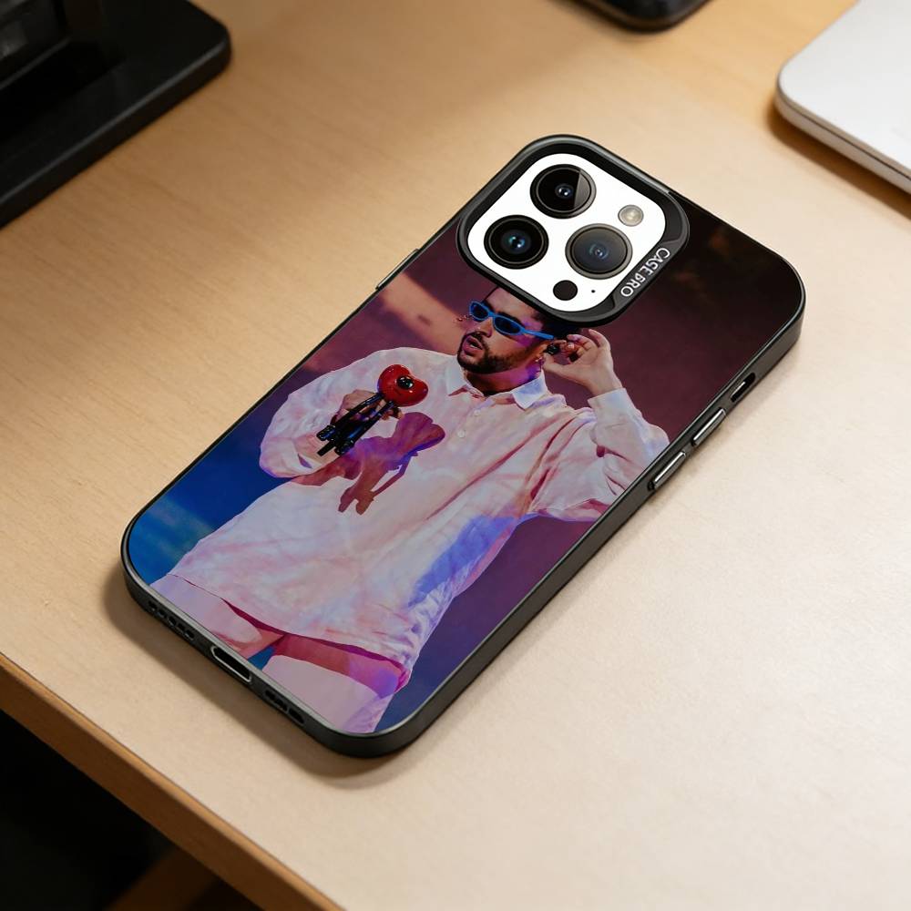 Male singer-Bad Bunny Phone Case For iPhone 17,16,15,14,13,12,11 Plus,Pro Max,XS,Colorful Silver Black Cover