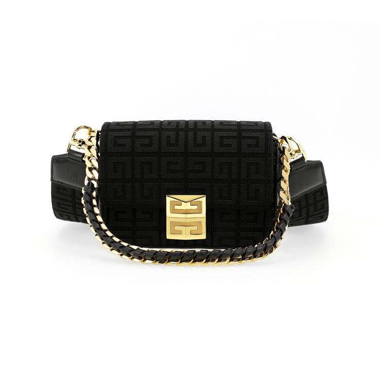 Givenchy 4G Logo Embroidered Metal Lock Chain Cotton Shoulder Crossbody Bag Women Bags Black BB50L3B18Z-001