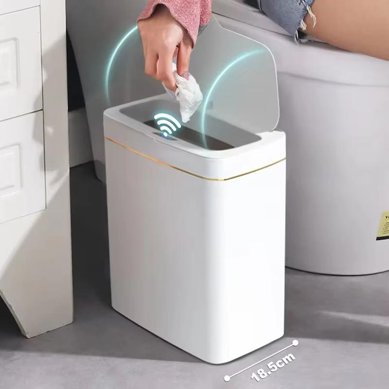 Non Contact Narrow Smart Sensor Trash Can Automatic Bagging Electronic Trash Can for Smart Home White Smart Bathroom Trash Can