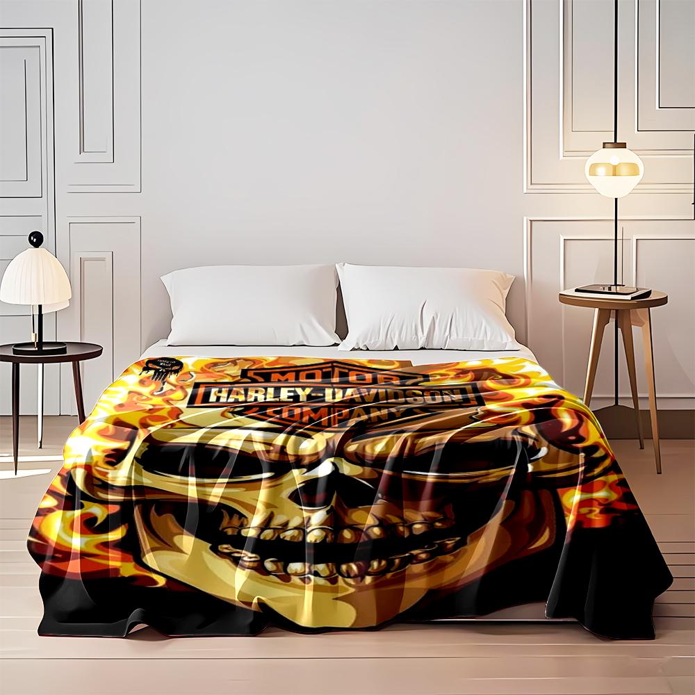 Harley-Davidson Flaming Skull Design Blanket Flannel Blanket for Bedroom, Living Room, Sofa, and Nap Sofas.