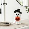 LED Pumpkin Decor Halloween Ghost Figurine, Cute Resin Holding Spooky Table Centerpiece Statue for Desk Tabletop Indoor Home Safe Flameless