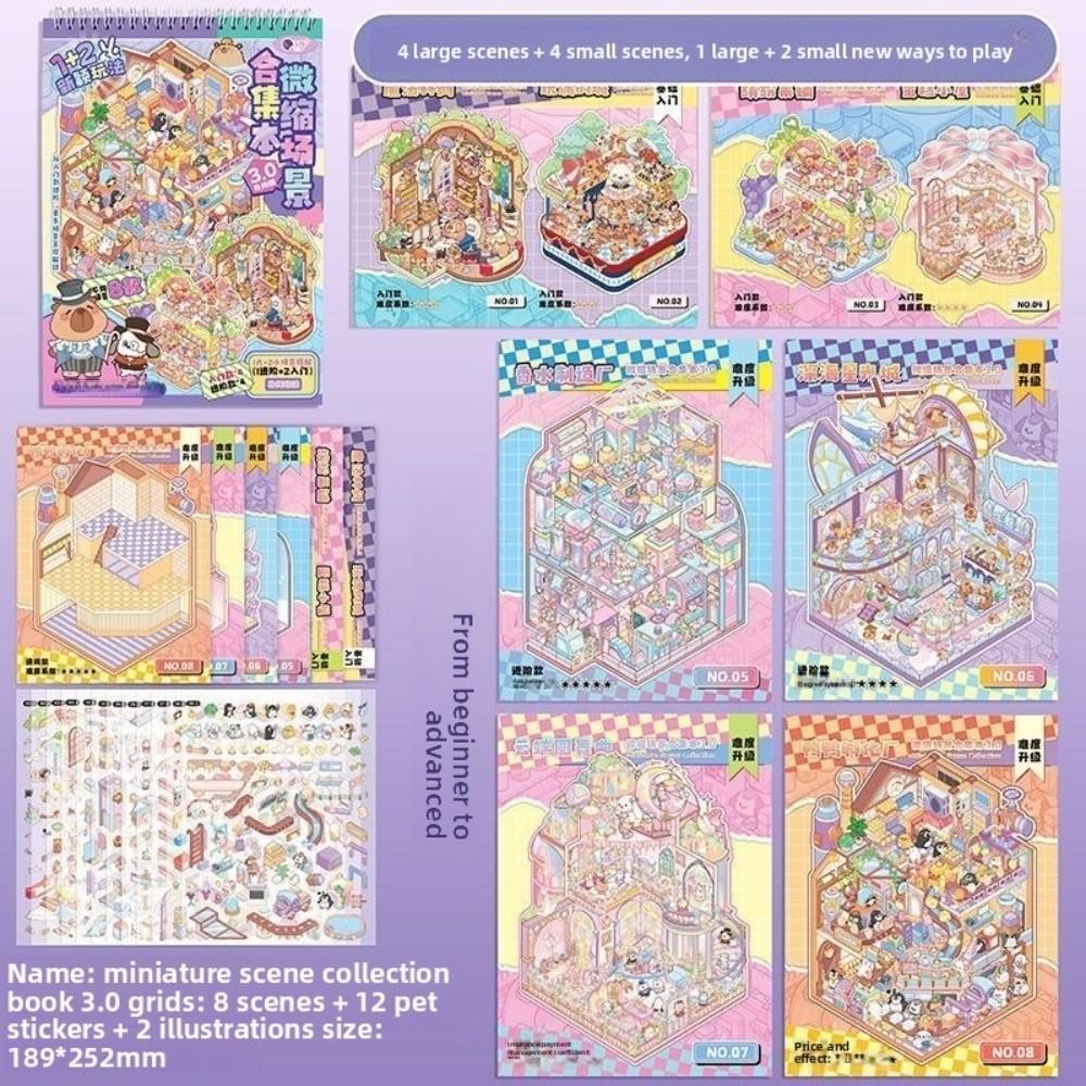 

Cute Capybara 3D Scenery Stickers 6 Scene 12 Sheets PET Miniature Scene Sticker Large Size Stacking Sticker Book Children Toy