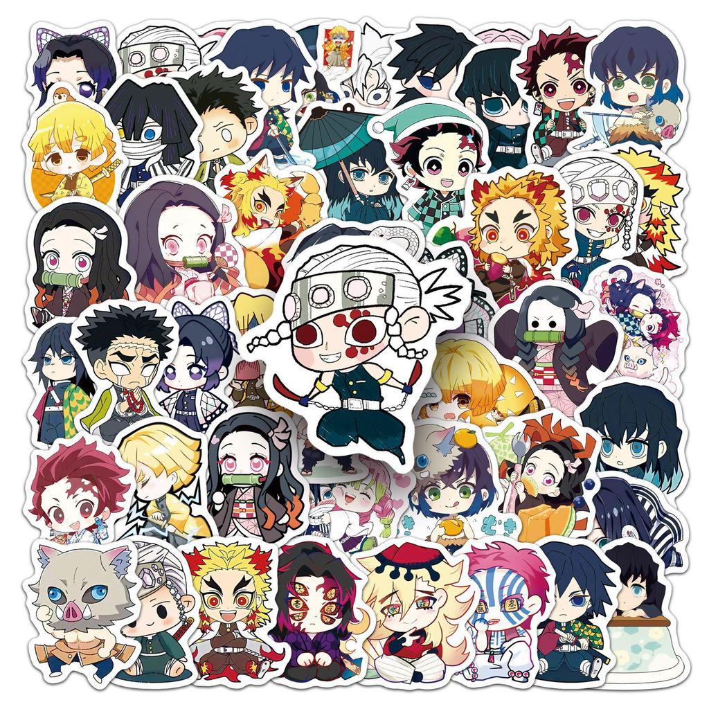50pcs Q-version Demon Slayer Stickers: High-Definition Japanese Anime Characters for Cute Graffiti, Journal, Cup, DIY, and Mochi Decor.
