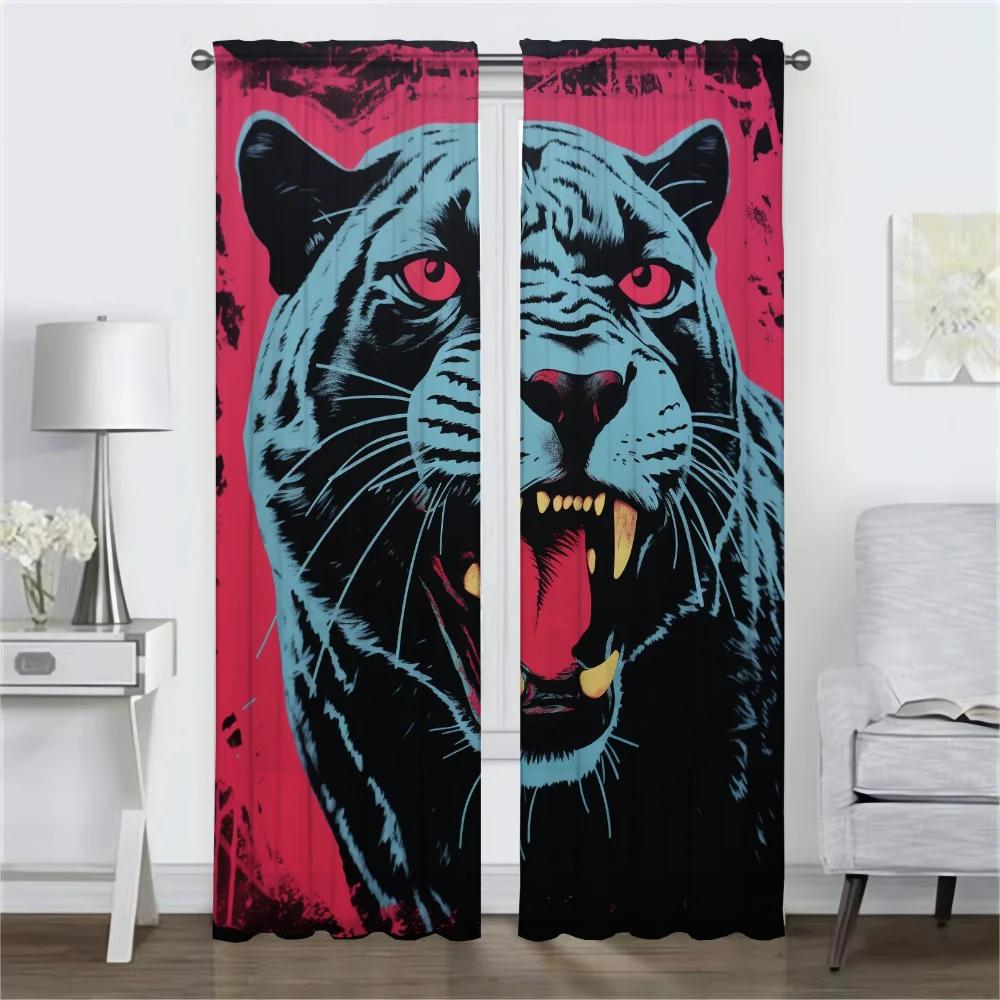 Vorhänge für Wohnzimmer Leoparden-Schattierungen Tüll für Schlafzimmer-Raumteiler Verdunkelungsvorhang Vorhänge 2 Stück Küche