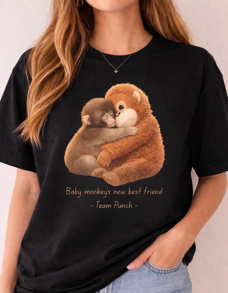 Punch the Monkey Shirt Viral Macaque Meme Baby Monkey Holding Plush Toy Tee