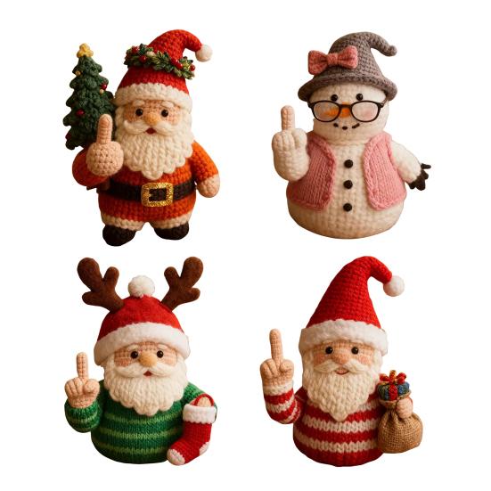 1/2/4Pcs Christmas Crocheted Santa Claus Ornament Handmade Knitted Yarn Middle Finger Santa Doll Xmas Holiday Party Decoration