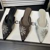 Mode Kristallabsatz Hausschuhe Damen Spitzschuh Mules Schuhe Elegante Sandalen mit Absatz 2025 Sommer Party Flip Flops Neue Luxus Damen